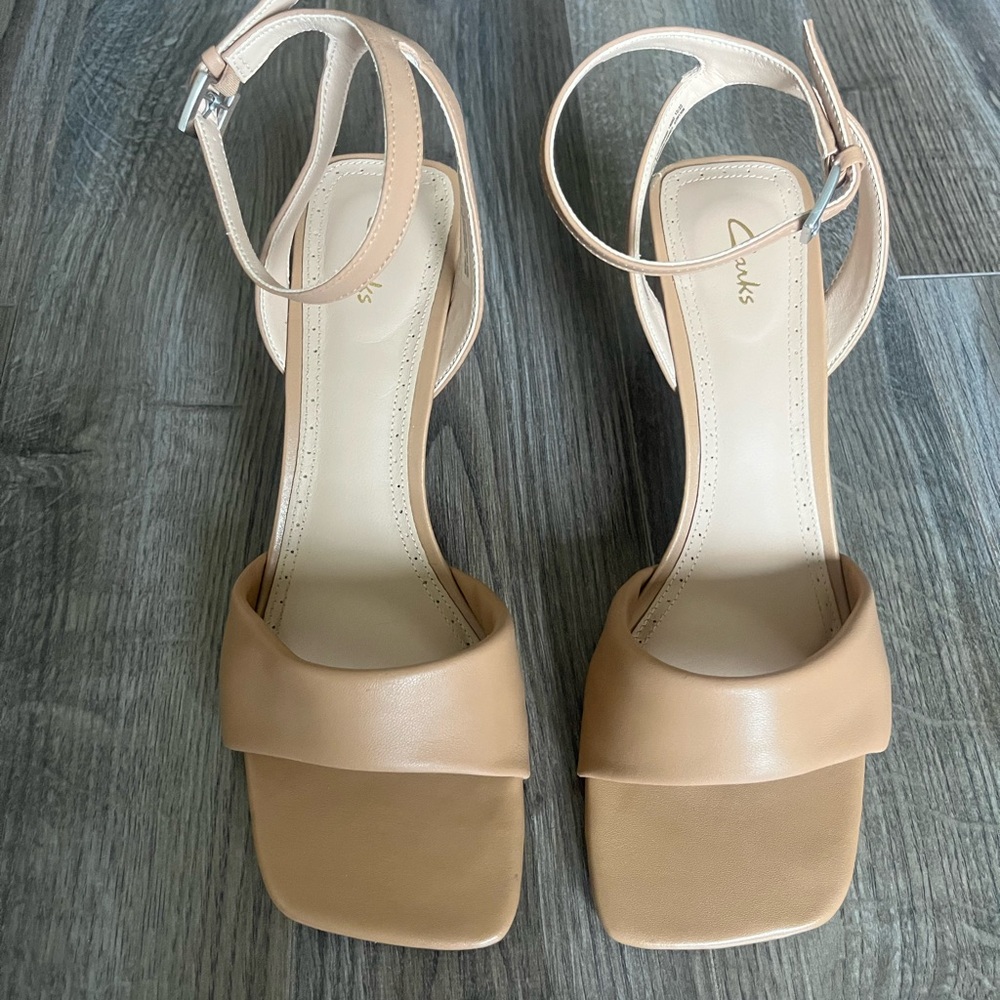 Clarks Tan Leather Heeled Sandals